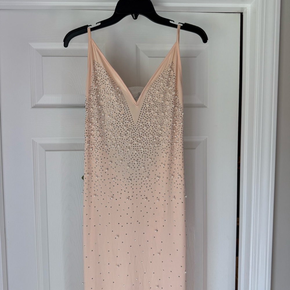 Womens 2XL  Blush A Line Embellished Pearl Diamond Cocktail Prom Dress Coquette